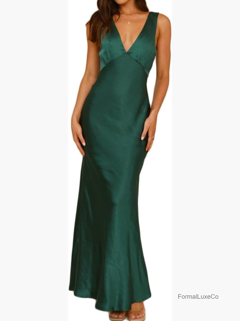V Neck Backless Sleeveless Maxi Dress Formal Cocktail Wedding Guest